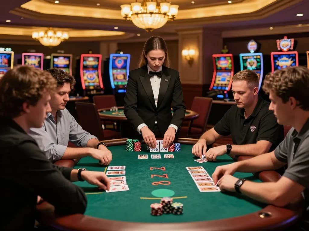Players skillfully engaging in a thrilling blackjack game at mb66ac casino, capturing strategic gameplay moments.