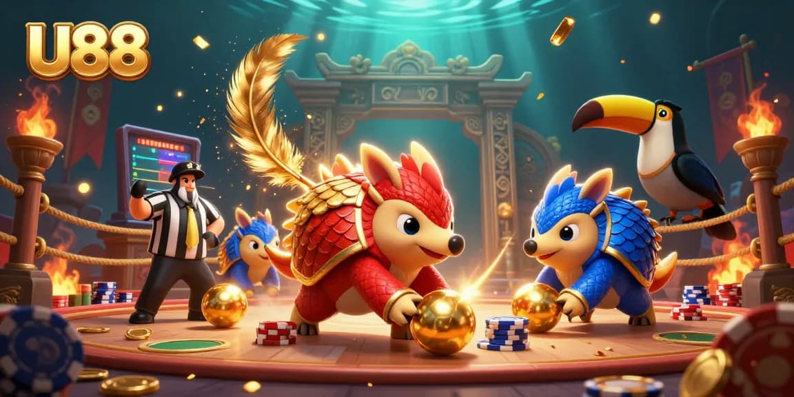 Roll into winnings at U88 with rival pangolins in an energetic casino scene full of gold.