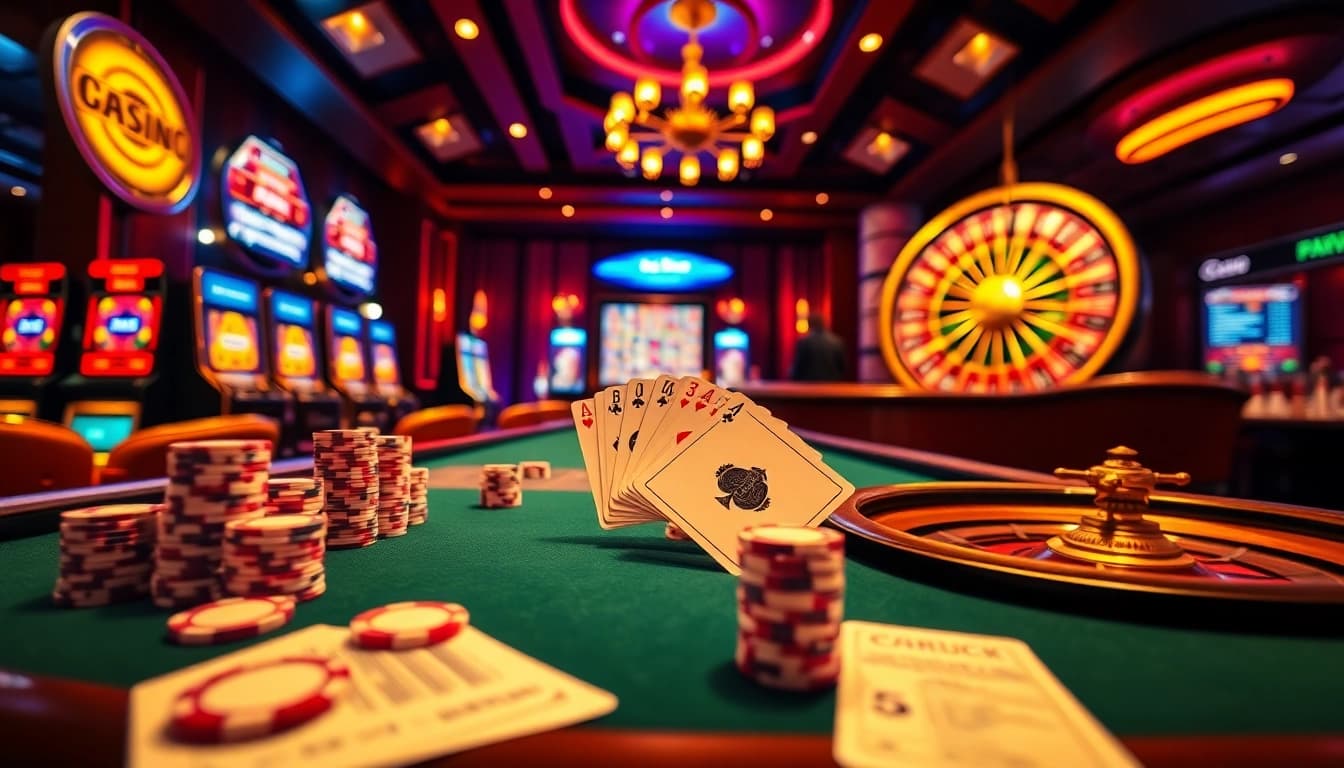 Experience the thrilling atmosphere of new88.biz, featuring vibrant casino tables and exciting games.