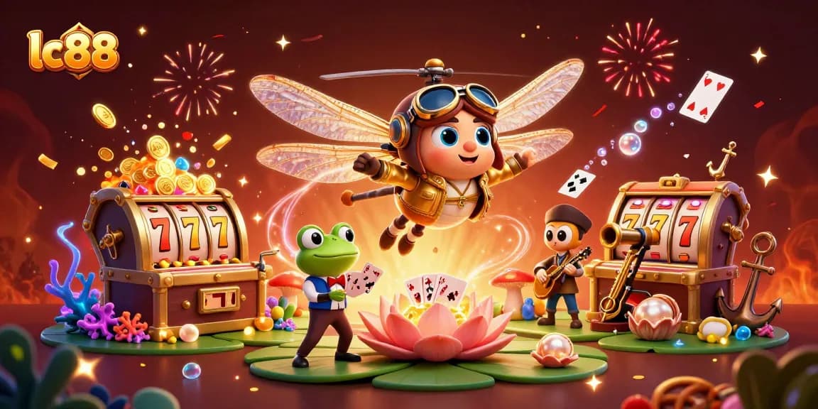 Experience exhilarating slots action at lc88 with a vibrant scene featuring cartoon characters and rich gambling elements.