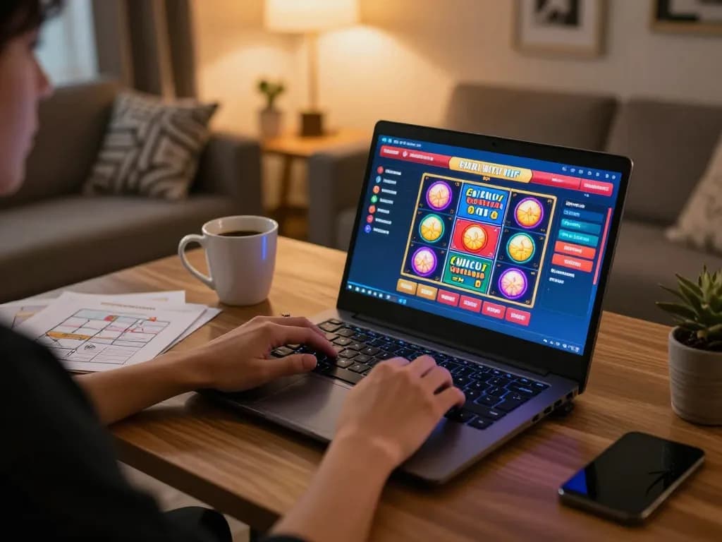 Hitclub online player engaging with vibrant slots interface, focusing on responsible gaming strategies.