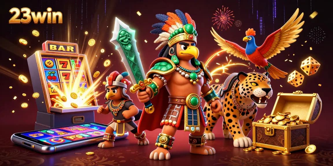 Experience thrilling games at 23win with a vibrant 3D casino scene full of excitement.