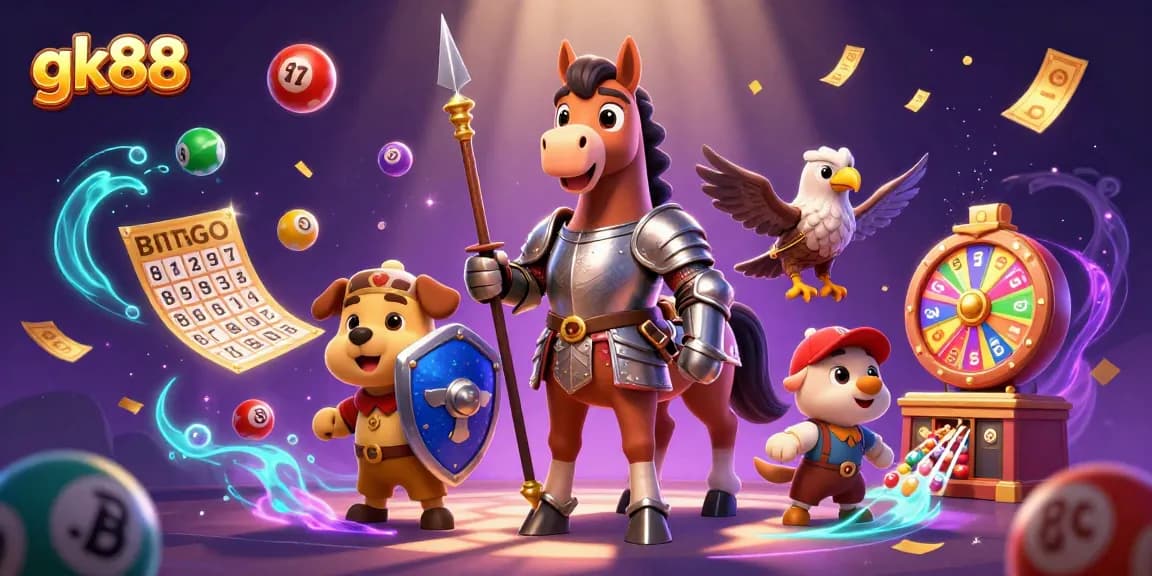 Enjoy gk88's exciting gaming atmosphere with a knight, squire, and falcon amidst lottery elements.