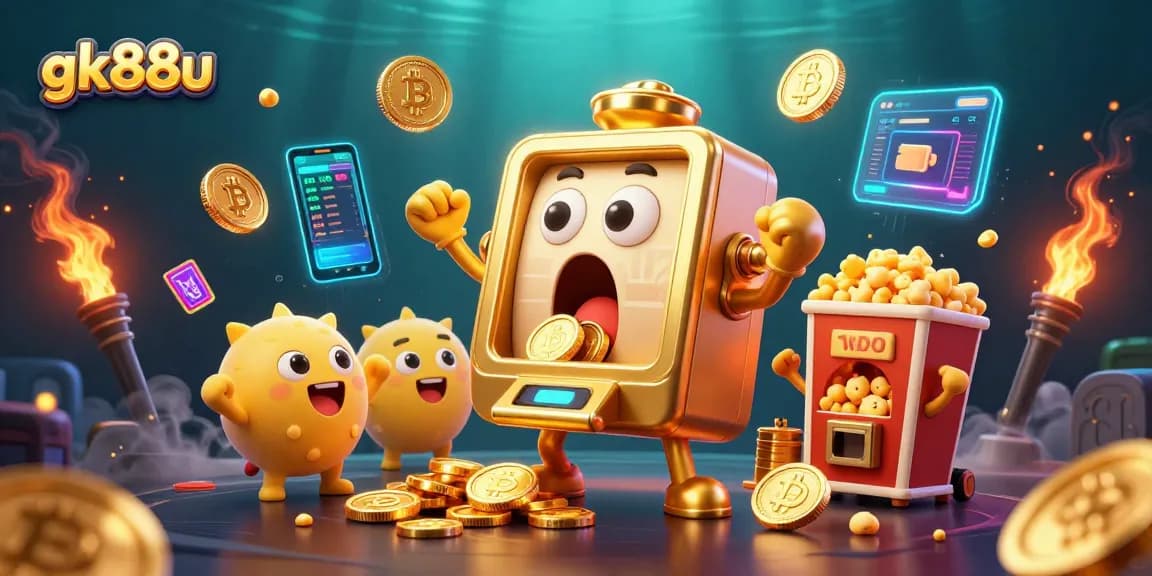 Win big in gk88u's colorful online slots with exciting jackpots and glowing cryptocurrency elements.