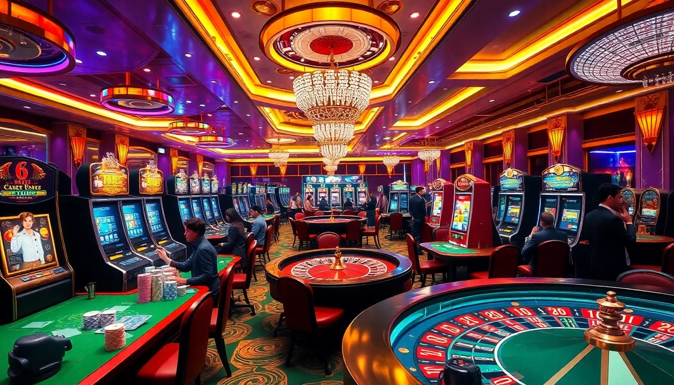 Experience thrilling gambling action at trustworthy online casinos with https://nhacaiuytinvn.us.com/ showcasing vibrant scenes of players and games.