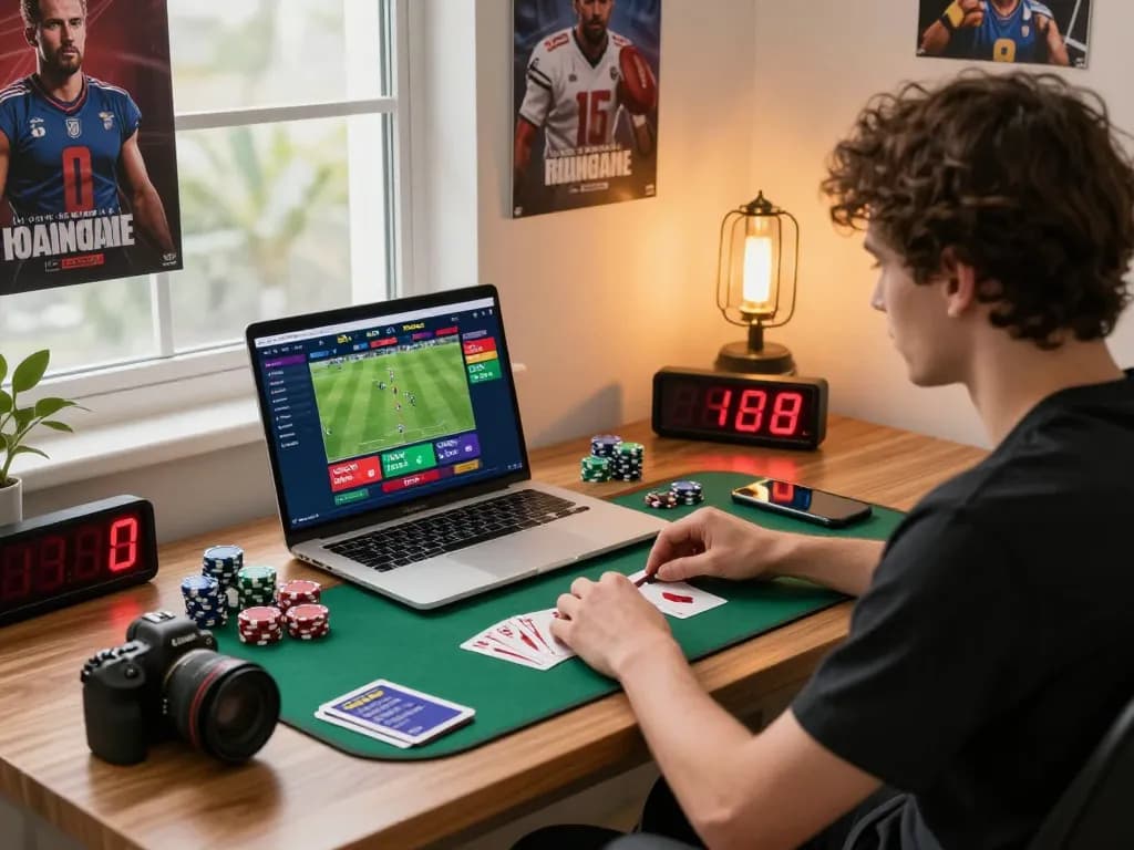 Exciting online gambling scene with debet betting interface and gaming props