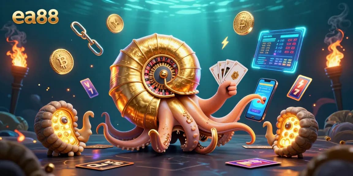 Experience the thrill of ea88 casino gaming with an ancient nautilus and glowing crypto coins