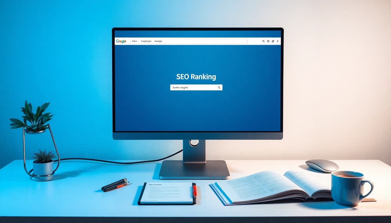 Prüfen Sie das SEO-Ranking auf einem Computerbildschirm mit einer Google-Suchseite.