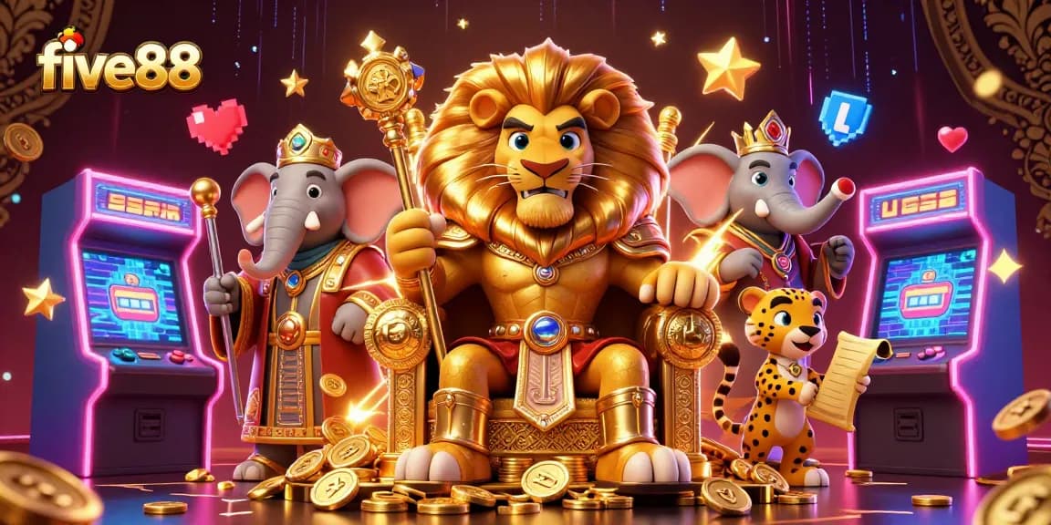 Experience winning excitement with five88 in this vibrant 3D casino illustration.