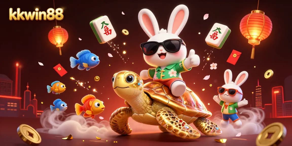 Play engaging games with kkwin88's vibrant casino scene featuring festive characters and elements.