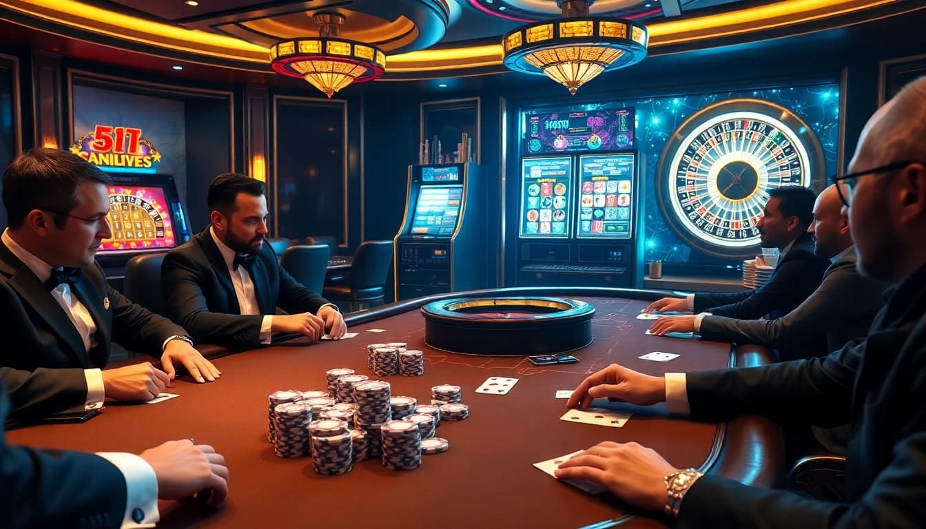 Engaging in a high-stakes poker game at 88i bet casino with vibrant slot machines in the background.