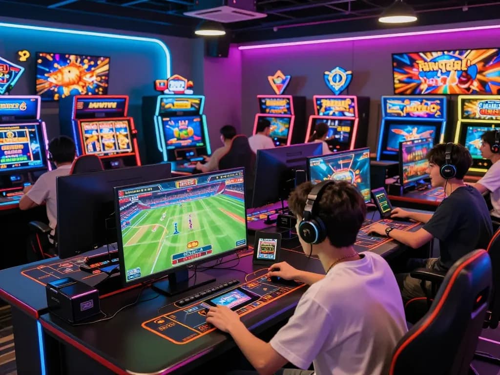 Players engaging in vibrant online betting at https://fabet.money/ with dynamic visuals and high-tech environment.