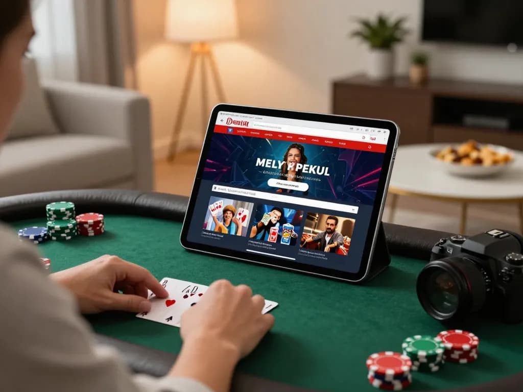 E2bet com offers a vibrant online poker experience displayed on a modern tablet.