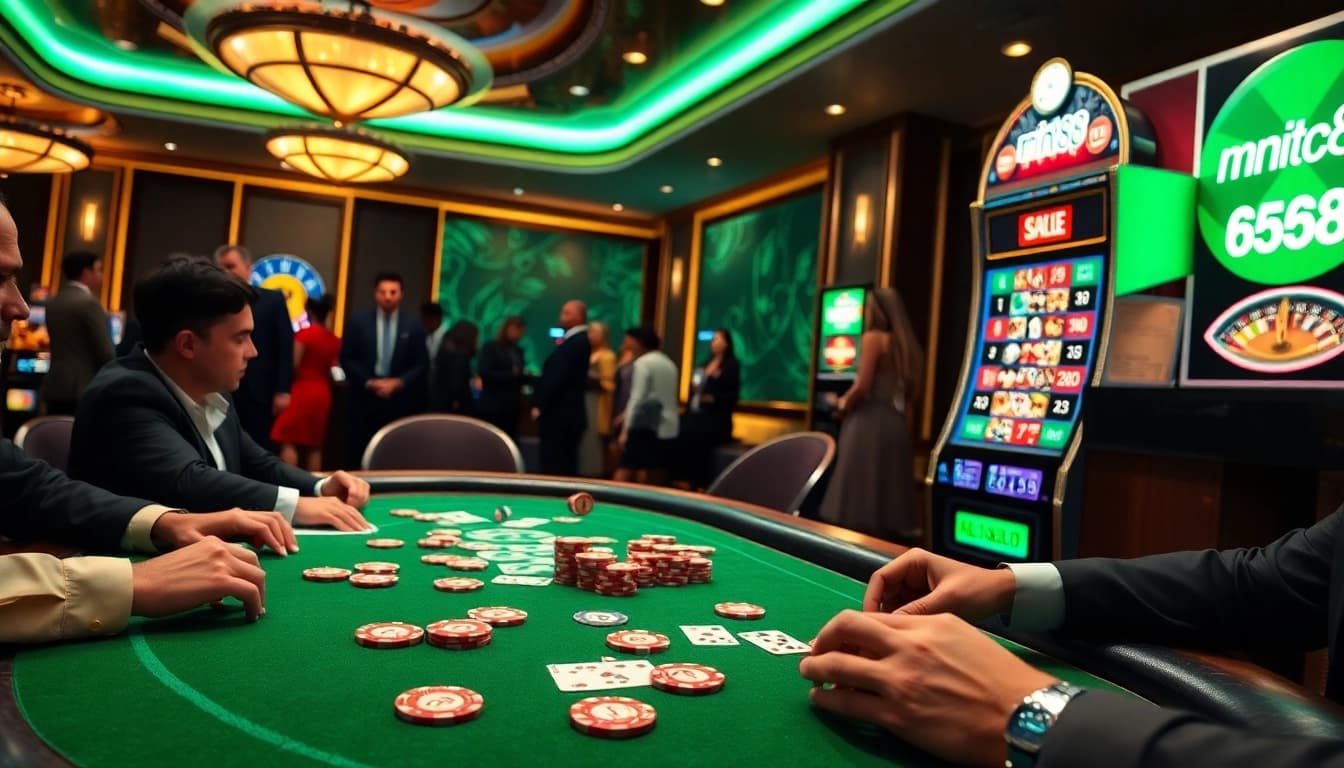Players strategizing at a poker table while enjoying the excitement of mint88-themed gambling.