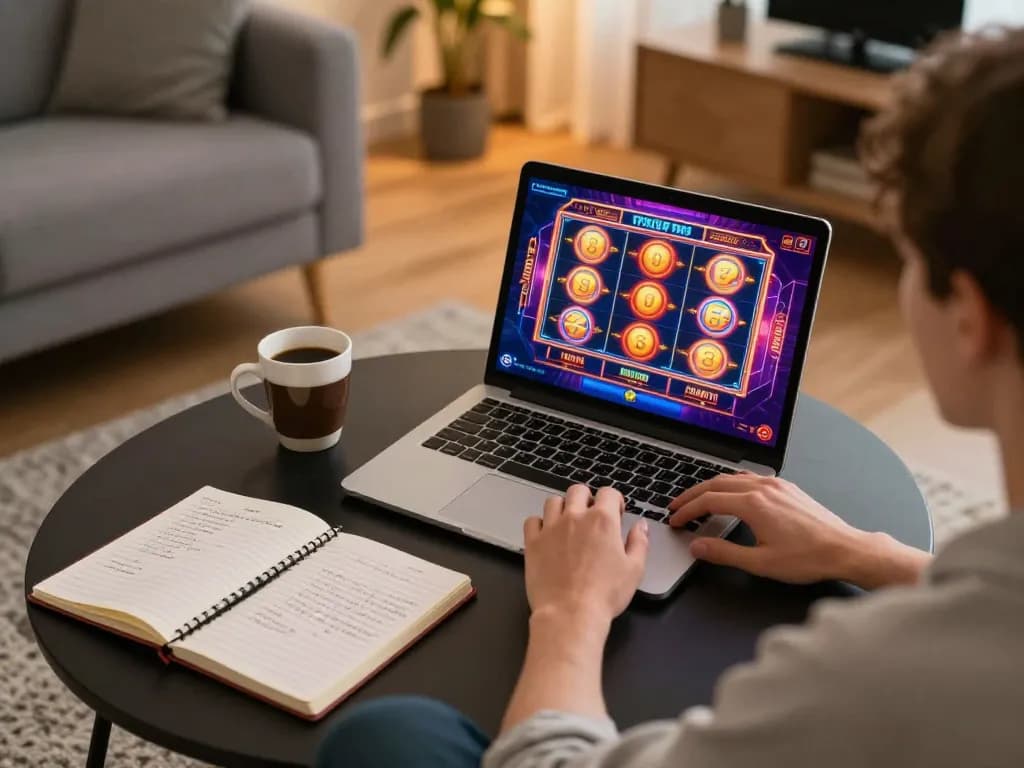 Engaging with digital slots on 58win from a cozy home setup while enjoying strategic betting.