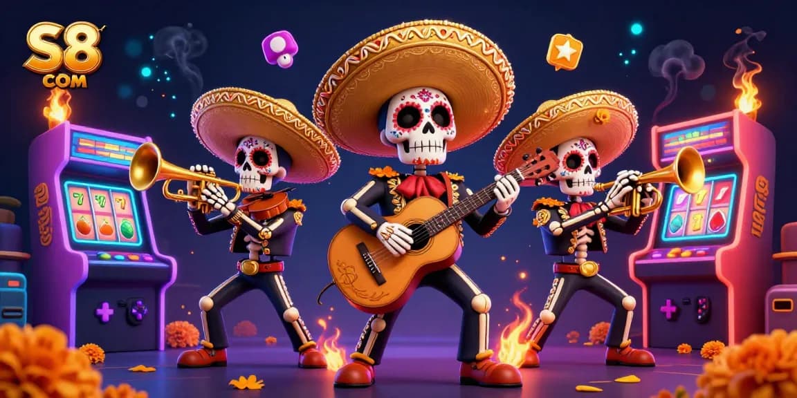 Engage in thrilling games at S8 COM with a vibrant mariachi band and interactive casino elements.