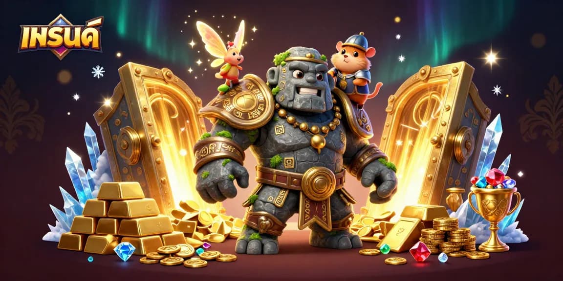 Engage with the enchanting 3D scene where แบรนด์ represents a vibrant casino adventure filled with treasures.