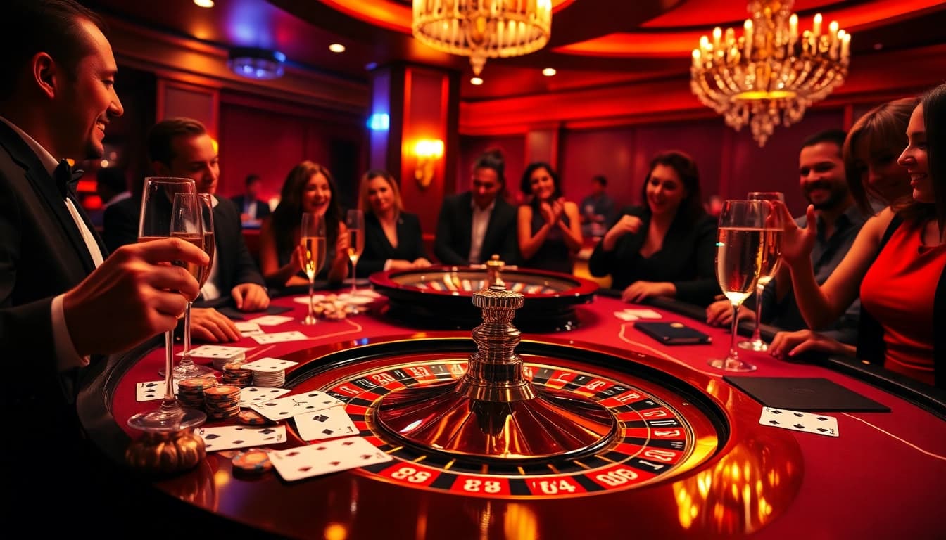 Experiență de joc captivantă la cazinourile online Germania cu fichițe de poker și o roată de ruletă.