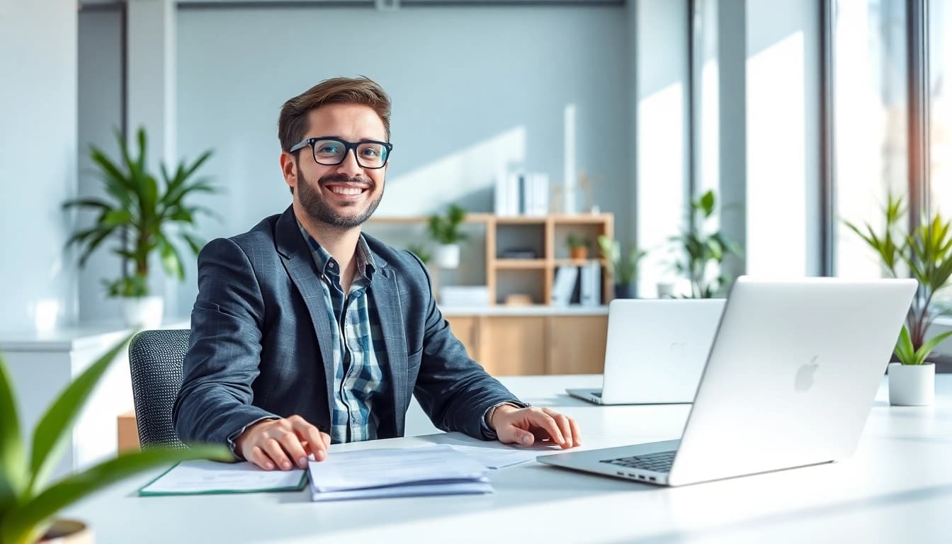 Personalvermittlung: Ein Personalvermittler berät einen Bewerber in einem modernen Büro.