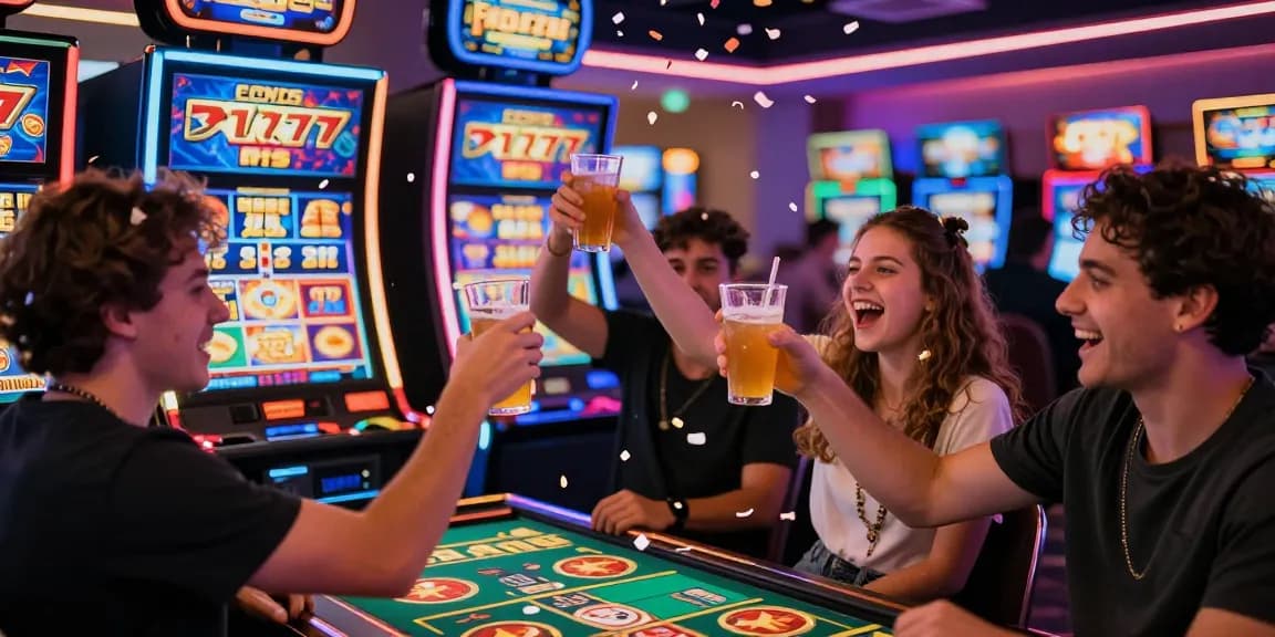 Slot777 permainan judi slot gacor dengan teman merayakan kemenangan besar.