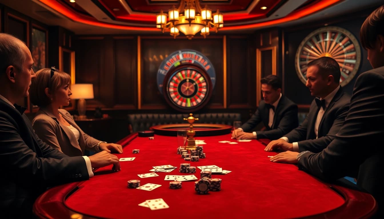 X88.COM players engaged in high-stakes poker at a luxurious table with chips and cards.