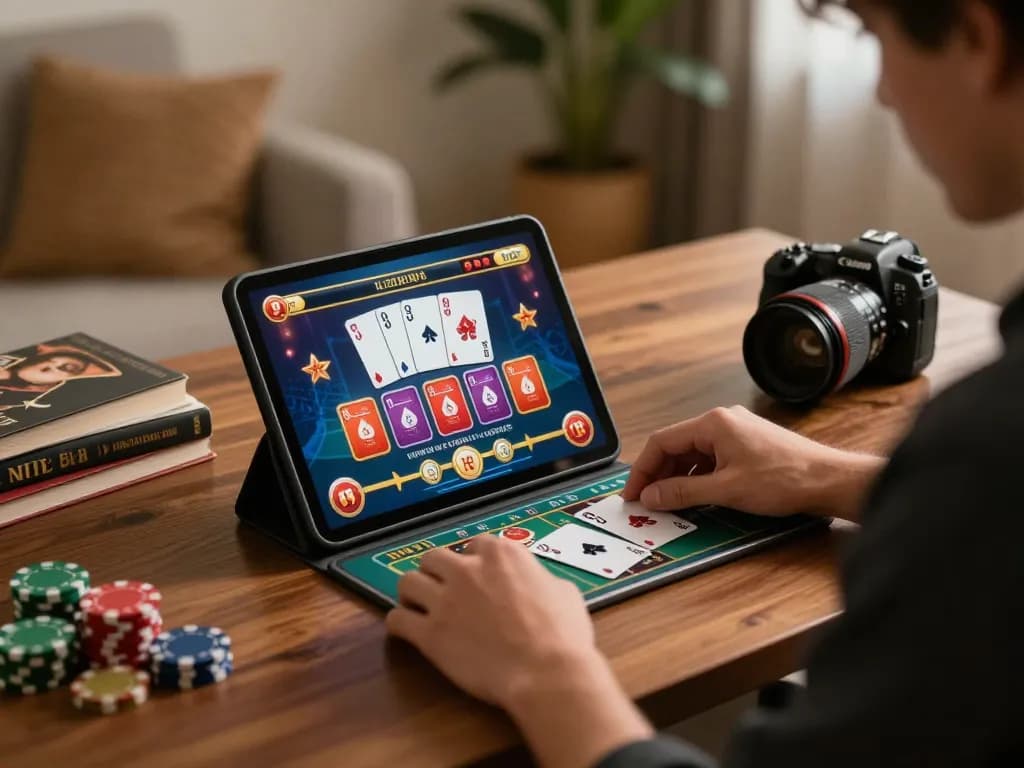 Place bets on Nhà cái Ga368 with a cozy home gaming setup using a tablet, enhancing your strategic gameplay.