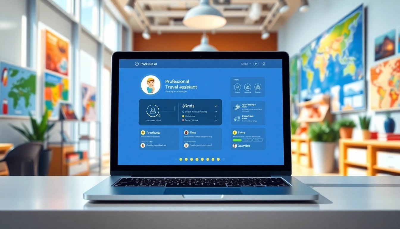 Optimizing your travel plans withai travel assistant in a modern, vibrant agency.