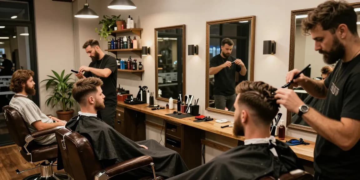 Barbershop experience featuring stylish grooming sessions with rokok88 atmosphere.