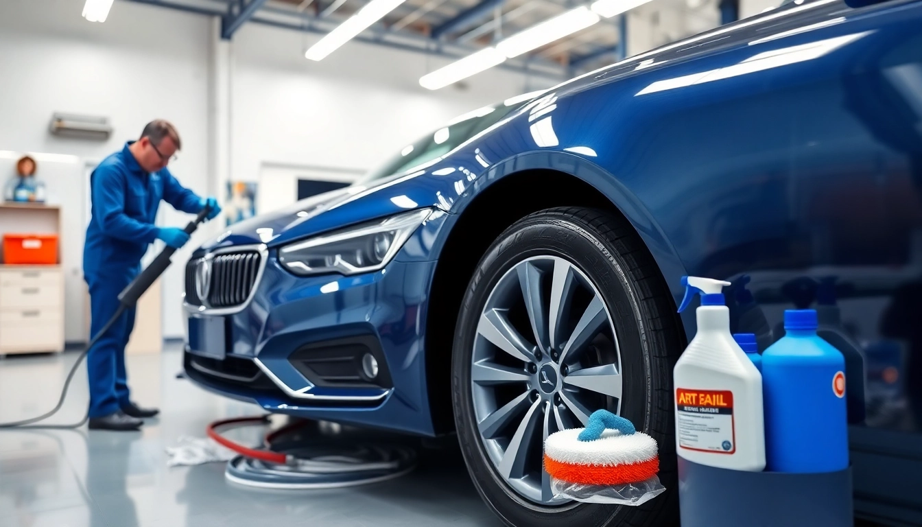 Autoaufbereitung Lennestadt zeigt einen professionellen Techniker bei der Fahrzeugreinigung.
