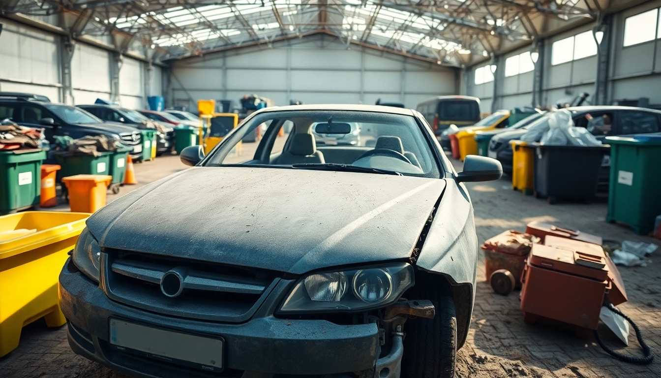 Skup aut na złom Katowice – scrapped cars in a recycling yard representing eco-friendly disposal.