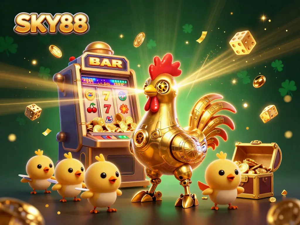 Experience the excitement of SKY88 with a vibrant 3D casino scene showcasing dynamic gaming elements.