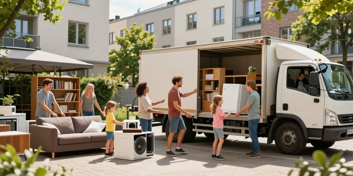 Sperrmüll Abholung Berlin: Familie in Berlin beim Sortieren von Möbeln für die Abholung.