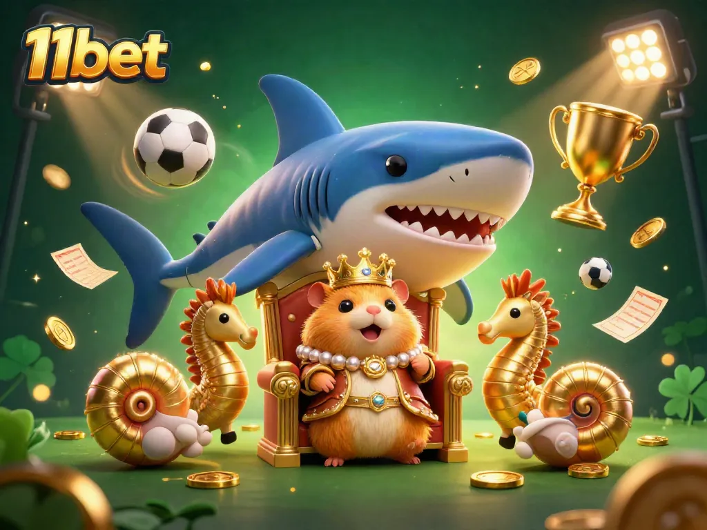 Play exciting games at 11bet with captivating royal-themed casino illustration featuring a golden hamster king.