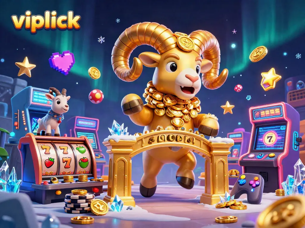 Experience the excitement of vipluck as the golden ram charges through vibrant casino game elements.