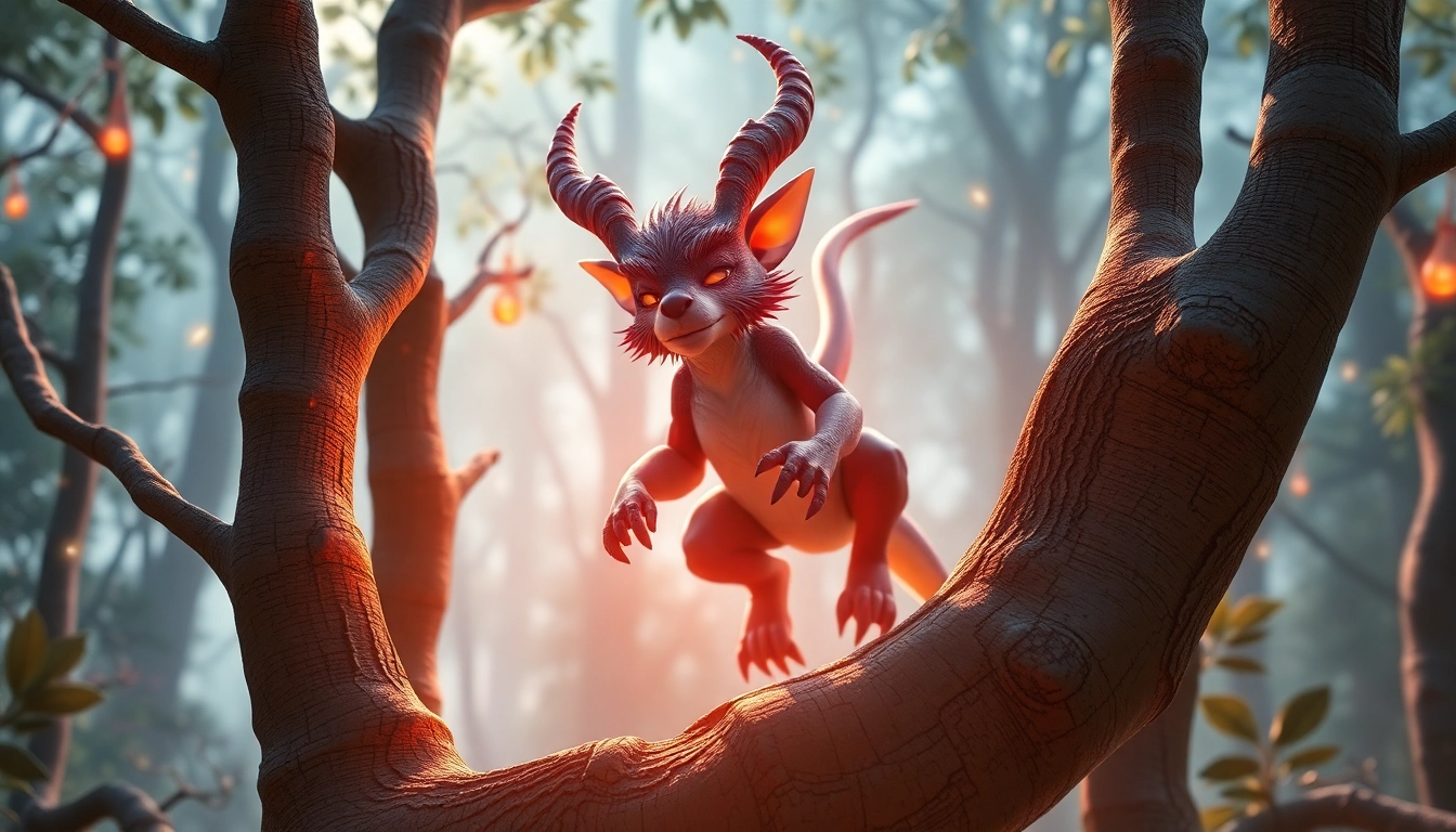Fesselnde 3D Animation eines Dschungels mit einem geheimnisvollen Wesen zwischen den Bäumen.