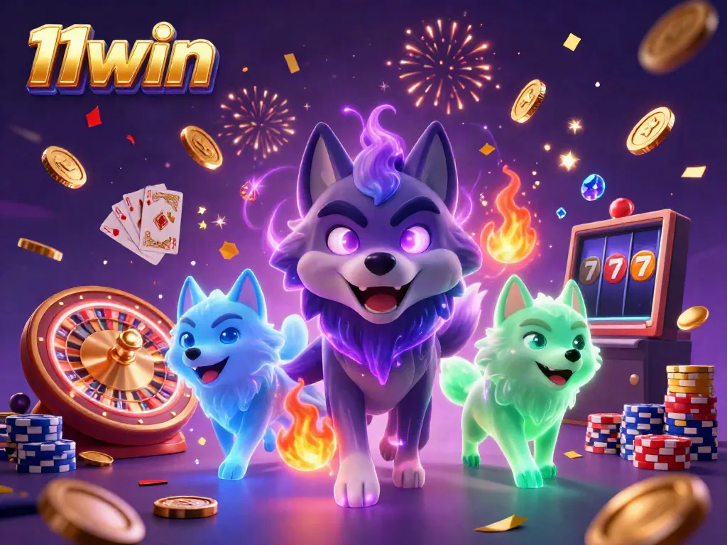 Experience thrilling gameplay with 11win's captivating casino scene filled with dynamic characters, games, and rewards.
