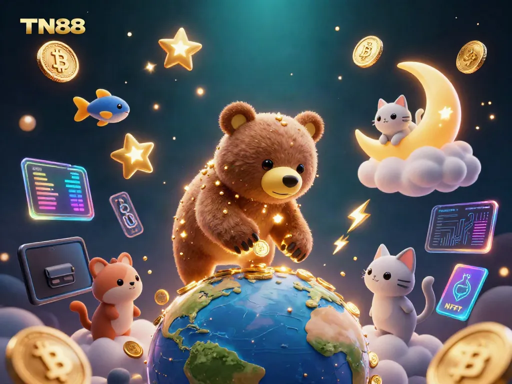 Experience the excitement of TN88 with a magical casino scene featuring lucky stars and glowing coins.