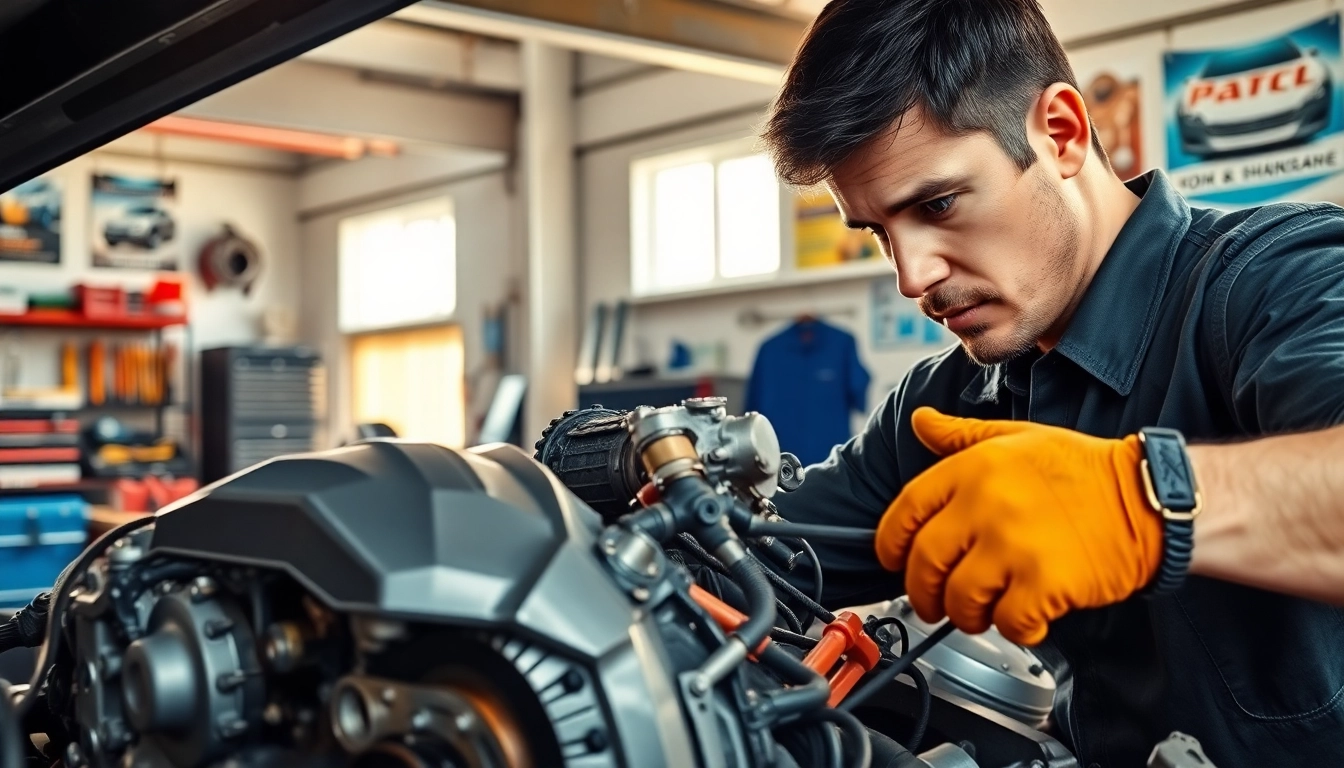 Motorschaden Ankauf durch einen Mechaniker, der einen beschädigten Motor inspiziert.