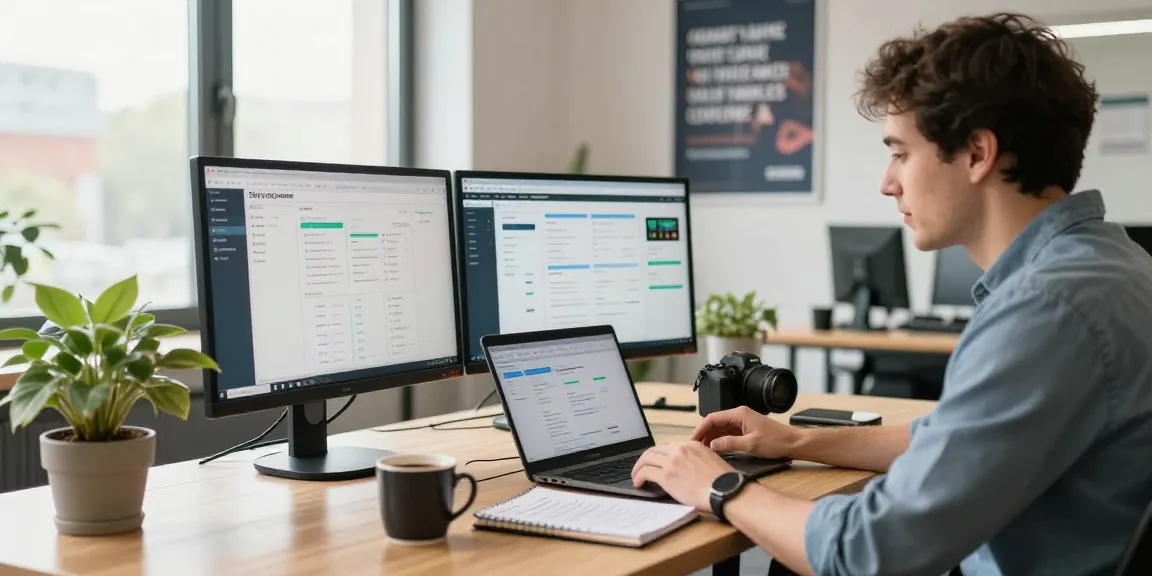 Professioneller Arbeitsplatz von SP Webconsulting mit Freelancer und Kunde, die an E-Commerce-Strategien zusammenarbeiten.