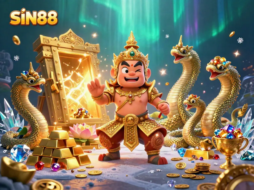 Experience the excitement of winning at SIN88 with lavish treasures and vibrant characters in a dynamic casino setting.