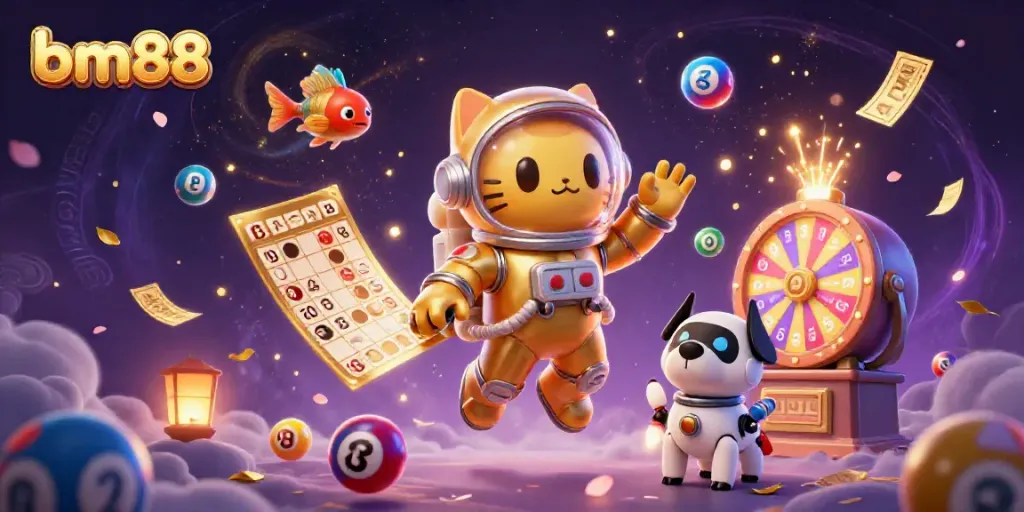 Engage with exciting lotteries at bm88, featuring colorful lottery balls and dynamic prizes in a vibrant scene.