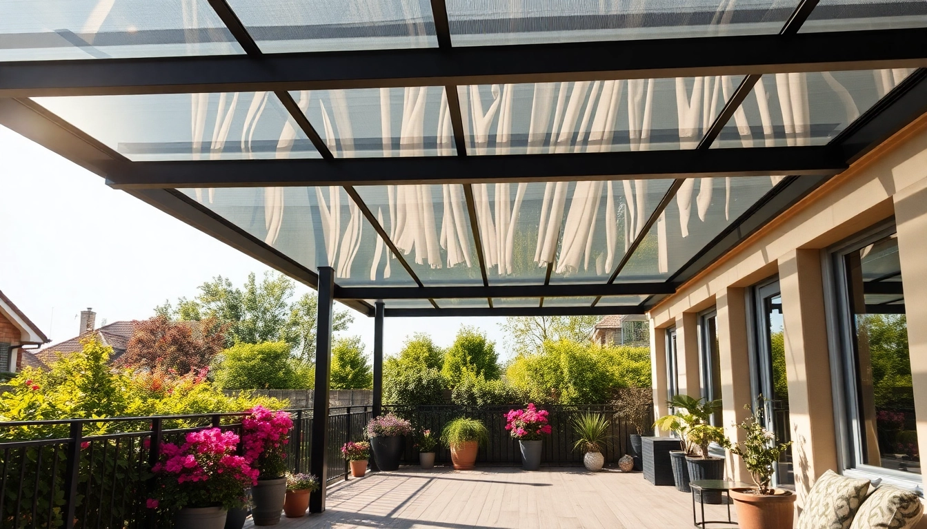 Terrassenüberdachung Duisburg mit modernem Design in einem stilvollen Garten umrissen.