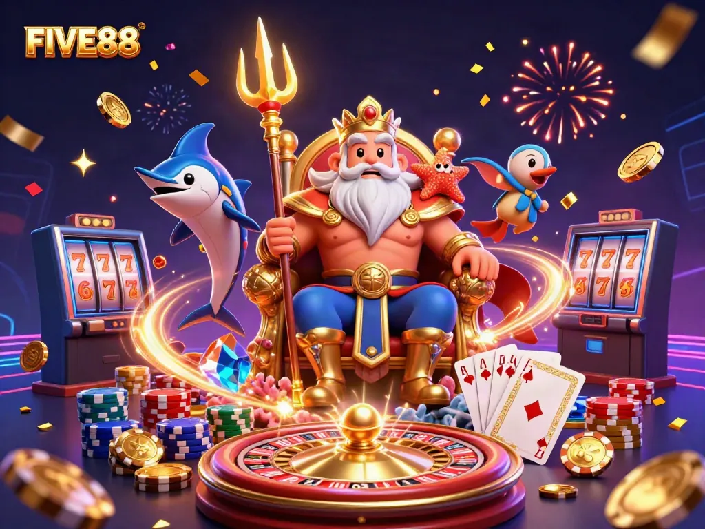 Experience thrills and wins at FIVE88 with vibrant casino games and captivating characters.