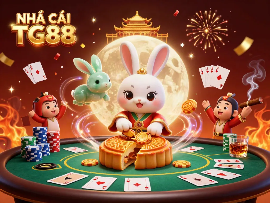 Engage in thrilling gameplay at NHÀ CÁI TG88 with an enchanting illustration of poker under a moonlit sky.