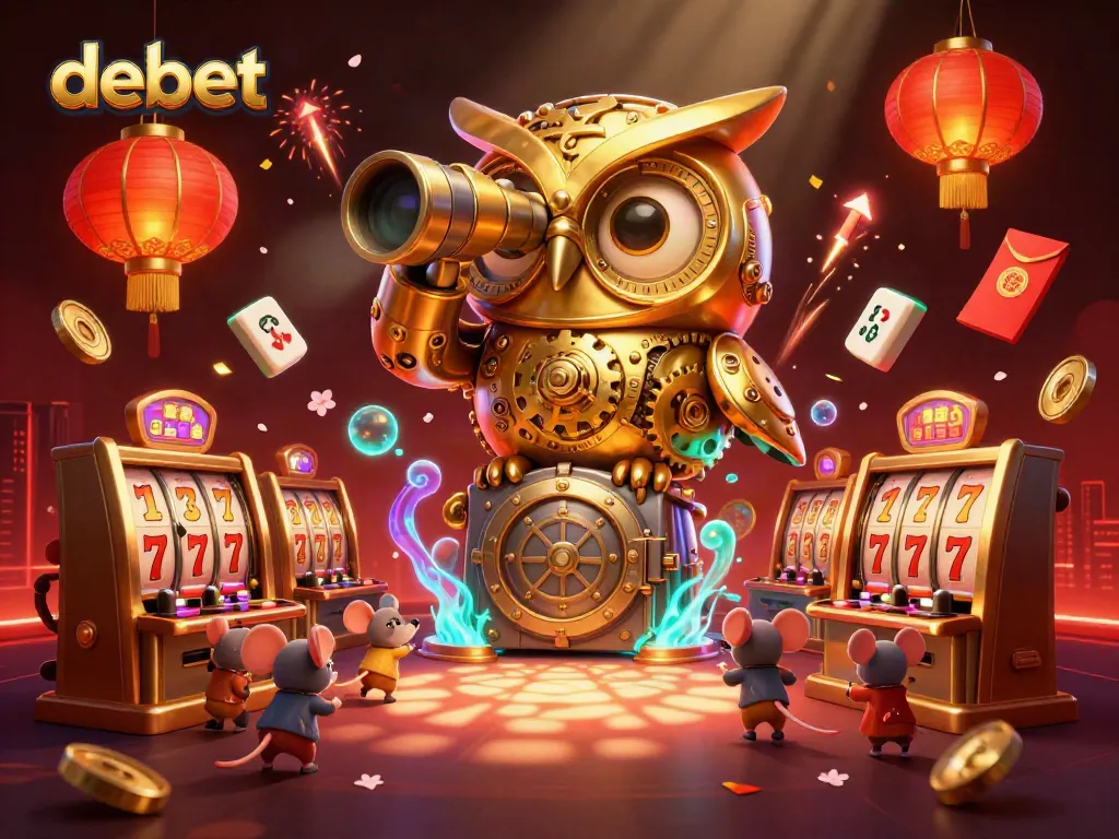 Spin the reels and win big with debet's immersive casino experience, featuring lively characters and vibrant elements.