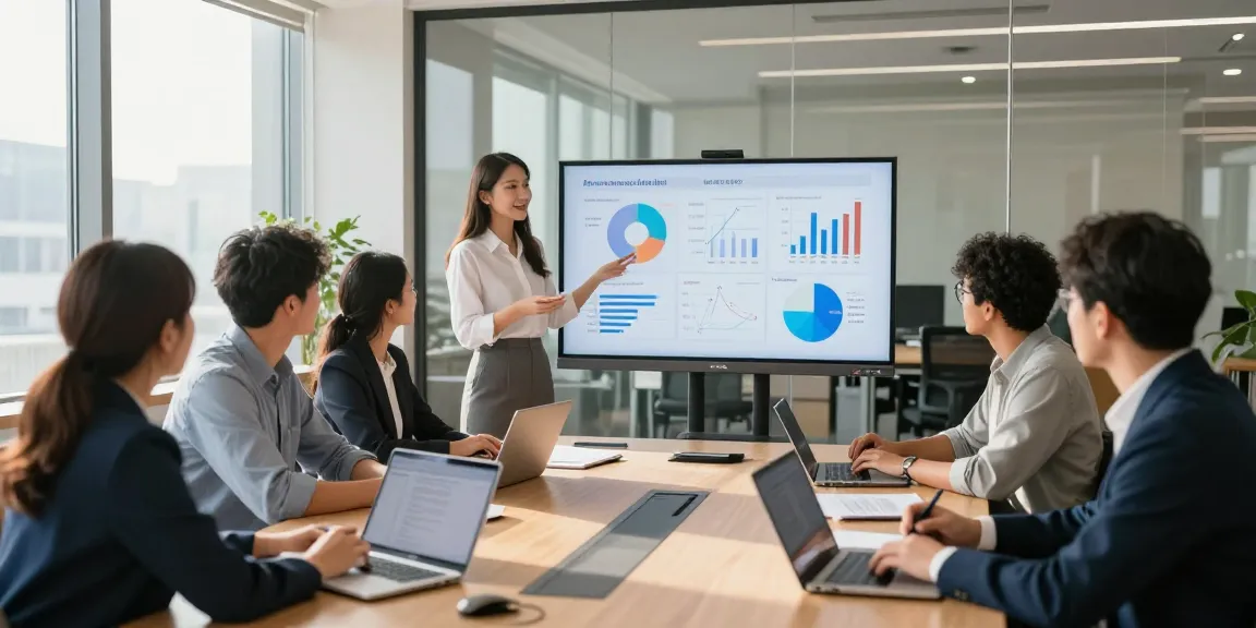 Das Bild zeigt eine professionelle Büroszene, in der ein Team an einer 360-Grad-Feedback-Sitzung teilnimmt, um zu bewerten, wie "chef mobbt mich".