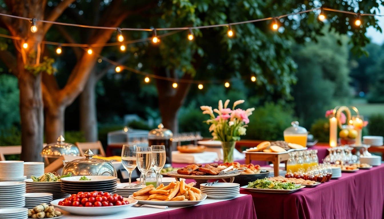 Catering Buffet mit frischen Speisen und Getränken liebevoll angerichtet für eine festliche Veranstaltung.