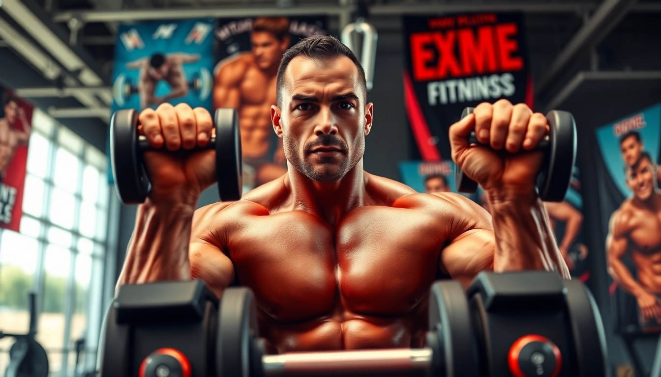 trenbolon kaufen - Muscular bodybuilder focused on lifting weights in a vibrant gym environment.