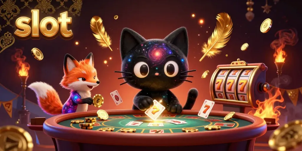 Engage in immersive slot gameplay with vibrant characters and cosmic casino elements.