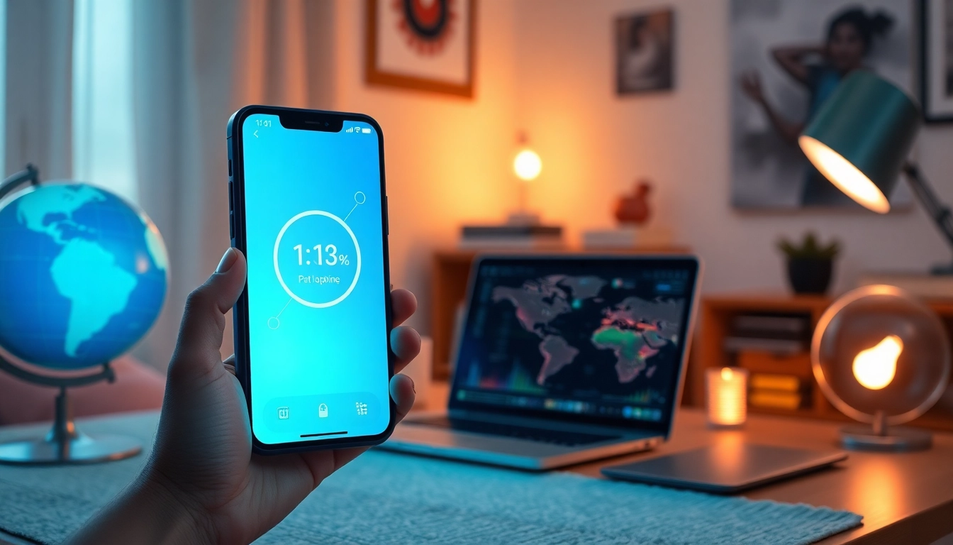 快连官网 showcases a modern smartphone interface in a cozy home office, symbolizing global network acceleration.